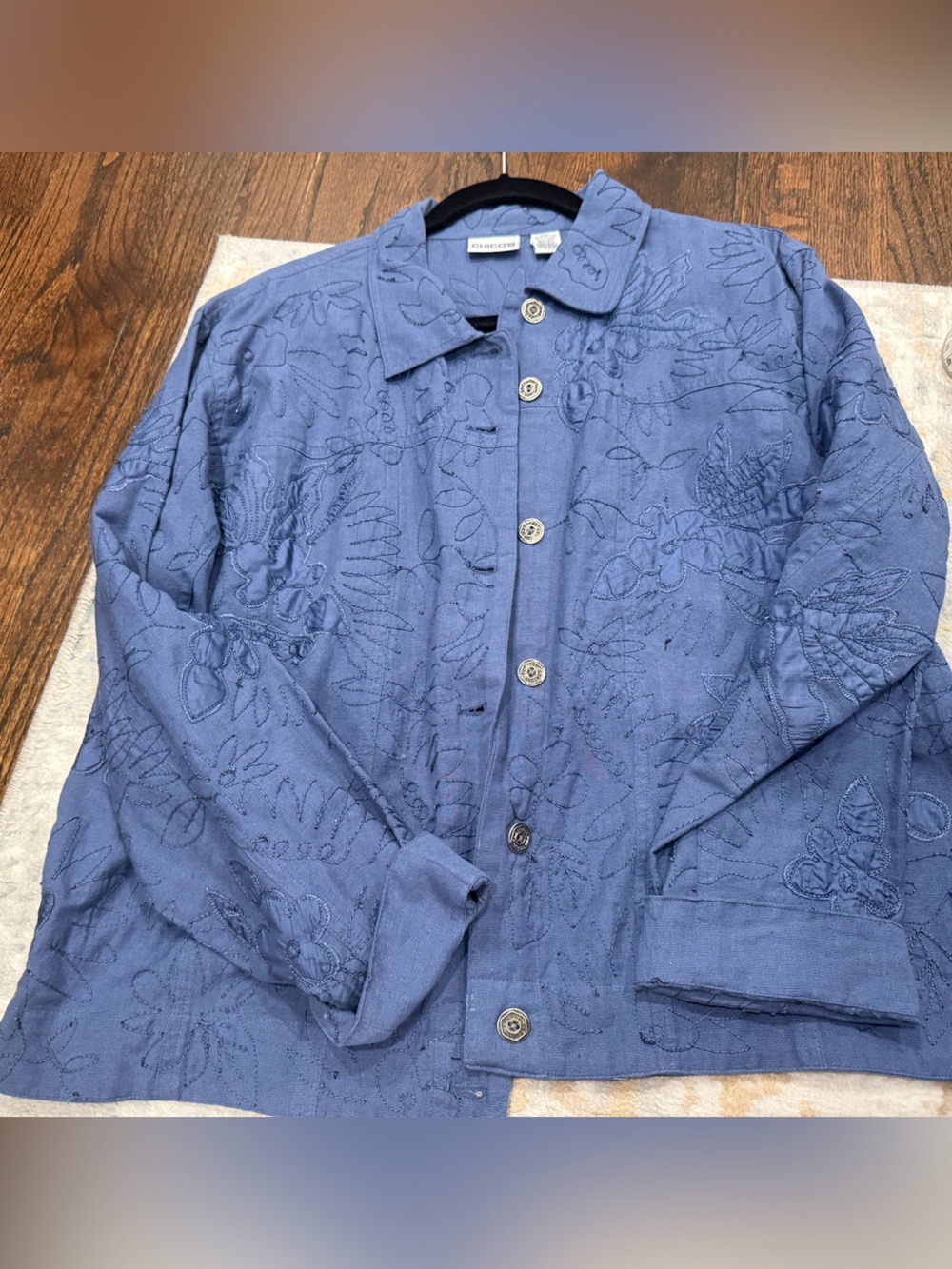 Chicos Blue Floral Shacket Size 2